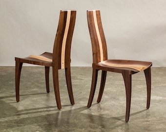 Dining Chair Modern, Solid Wood, Handmade Walnut, Carved Seat, Dining Room, Kitchen, Dining Set, Side Chair, Comfortable, Curly Maple