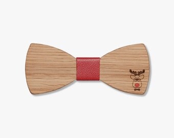 Wood Christmas Bow Tie, Christmas Wedding Bowtie, Winter Accessories, Rudolf Bowtie, Hand Crafted Bowtie, Unique Bowtie, Red Bow Tie