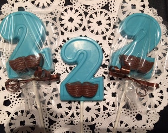 NUMBER TWO MUSTACHE Chocolate Lollipop(12 qty)-Little Man Party/Second Birthday/Birthday Party/Mustache/2nd Birthday/Party Favor/Birthday