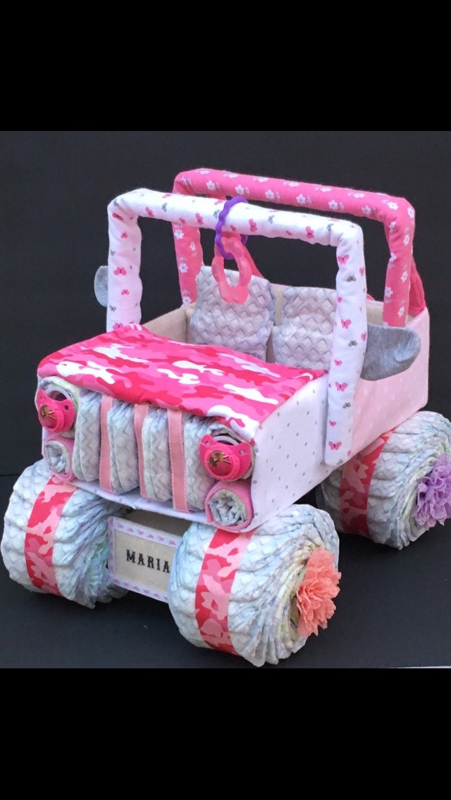 girl jeep diaper cake diaper cake baby by OBabyDiaperCakesCo