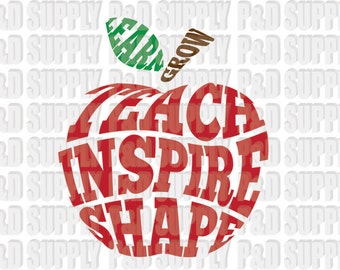Teach Inspire Shape Apple Teacher SVG, DXF - Digital Cut file for Cricut or Silhouette svg dxf