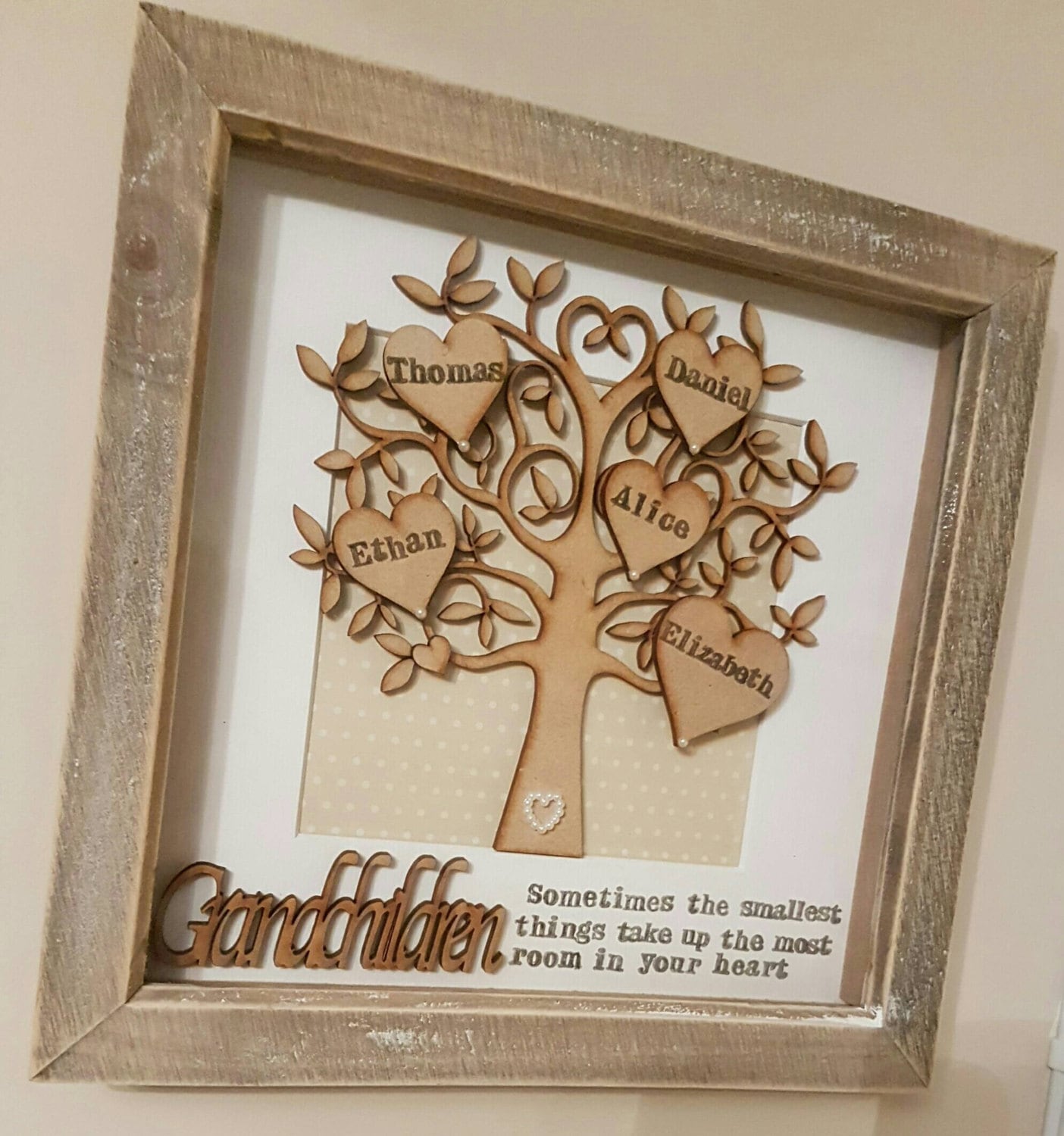 Handmade Personalised Family Tree Frame by ButtonsAndBowsHWL