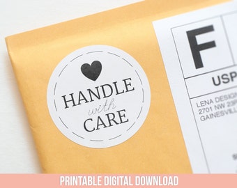 Handle with Care - Printable Stickers - Handling Labels - Fragile Stickers - Sewing Labels - Product Packaging Stickers - Pretty Packaging