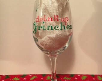 Set Of 10 'Drink Up Grinches' Christmas Wine Glass Decals - Red Holiday Window Stickers 5 thumbnail image