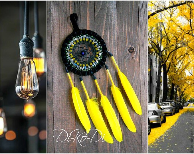 Dream catcher yellow Dreamcatcher wall hanging Boho dream catcher Home living Home decor Home decor wall art Bohemian décor Boho Home Décor