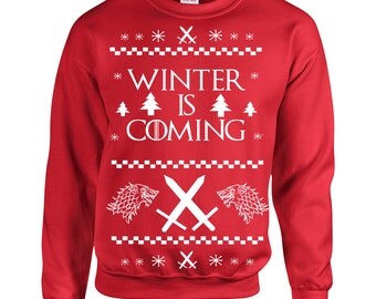 Winter is Coming Ugly Christmas Sweater game geek nerd thrones party winterfell - Apparel Clothing - Crew Sweatshirt - Sweatshirt - 360