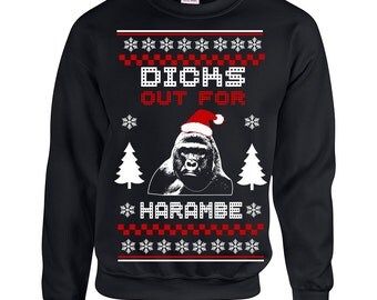 Harambe Dicks out gorilla zoo cincinnati Ugly Christmas Sweater party holidays gift - Apparel Clothing - Crew Sweatshirt - Sweatshirt - 550