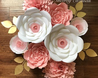 8 Piece Paper Flower Set, Bridal Decor, Wedding Decor, Large Paper Flowers.