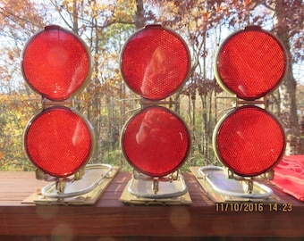 Vintage Grote Reflector Flares or Bookends with Red Metal Box Set of 3