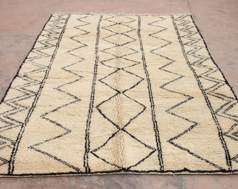 Beniourain Rug 7x11, Beni Ourain Rug, Moroccan Rug, Beni Ouarain Rug, Berber Rug, Berber Carpet, Berber Area Rug Black White Brown Beige Rug