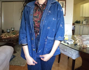 Vintage VTG 80s Denim Embroidered Jacket Size Large