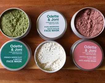 All Natural Clay Mask Set / Face Mask Samples Gift Set / Kaolin, French Green & Pink Clay Mask Sample / Facial Mask for Acne / Spa Gift Set