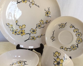 Vintage 4 Piece Place Setting Marcrest Dixie Dogwood China, Never Been Used, Still in Box, 1950's