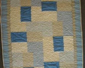 BASICALLY HUGS BLUE Baby Quilt Kit - Cheaper By The Half Dozen Pattern, Basically Hugs Collection by Red Rooster Fabrics, Grey & Blue Prints