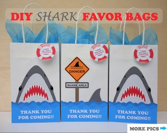 Shark FAVOR BAGS/ Shark Party Bags/ Shark Birthday Party/ decorations/ Boys Pool Party Favors/ Shark Goody bags/ Shark Attack Birthday