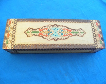 Vintage Wood Burning Design Trinket Box wood Trinket Box Desk Accesory Collectible Jewelry Box Hand made