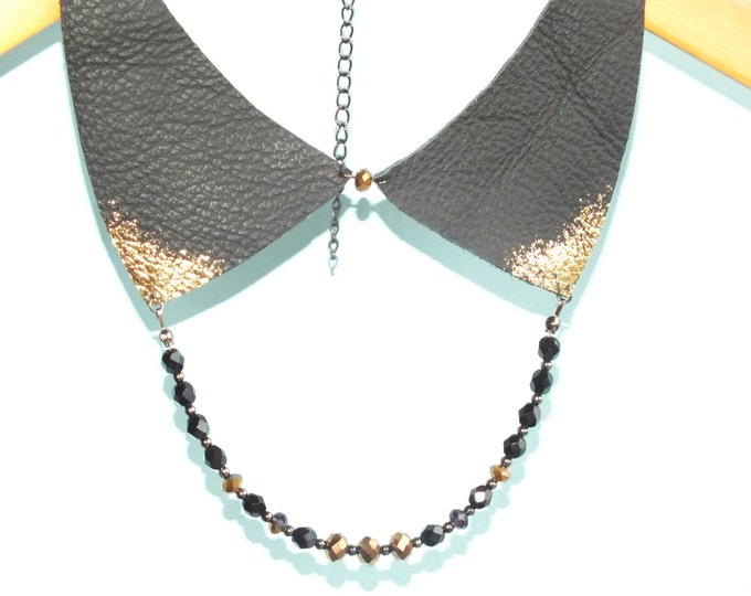 Bib necklace, gift for her, Leather Collar Necklace Choker, beaded jewelry, sexy jewelry,beaded collar