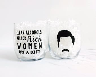 Ron Swanson dark alcohol ONLY - whiskey glass - bourbon glass - 9 oz barware