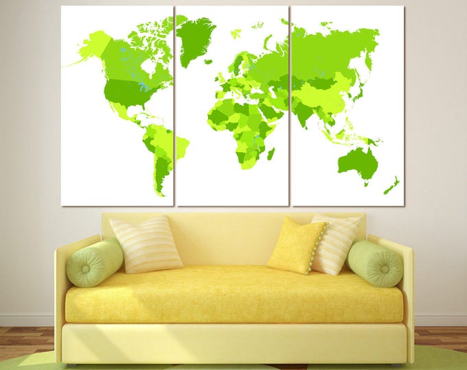 Large Green world travel map canvas, framed world map, canvas travel world map personalized world travel map canvas Home & Office Decoration