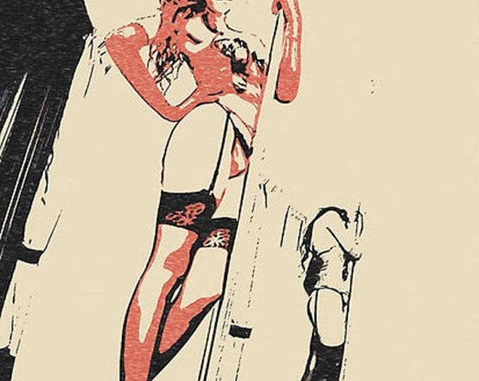 Erotic Art 200gsm poster - Pole Dancer, sexy nude woman body in erotic lingerie artwork, hot conte style print High Resolution 300dpi sketch