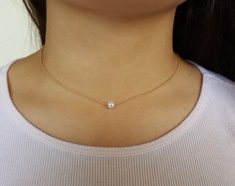 Dainty gold pearl choker, White White-Cream Pink pearl choker,Silver chain pearl necklace,Delicate chain pearl choker, Pearl choker necklace