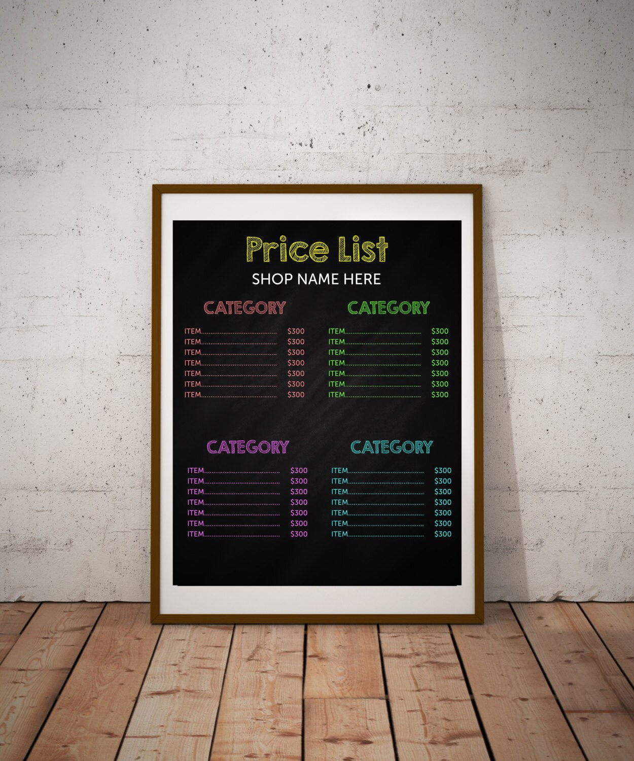 EDITABLE Chalkboard Price List Includes 2 Sizes 16