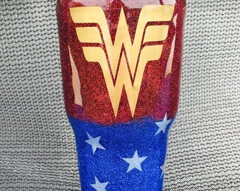 wonder woman tumbler/ wonder woman glitter/ personalized glitter tumbler/ glitter yeti/ glitter ozark