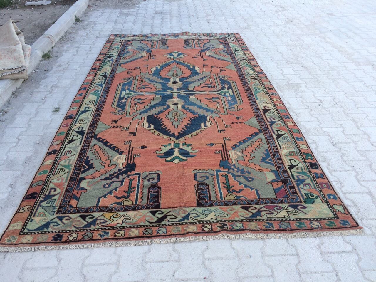 Vintage Turkish Handmade Rug Faded Red And Blue Area Solid Vintage Turkish Handmade Rug Faded Red And Blue Area Solid Colors