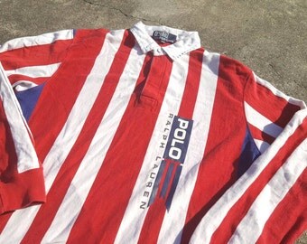 Vintage POLO Sport Rugby Button Up Shirt Long Sleeve Pwing Polo Ralph Lauren