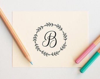 Custom Rubber Stamp, Monogram Stamp Self Inking, Personalized Initial Stamp, Customized Gifts, Custom Stamp, Letter Stationary, Wreath Stamp