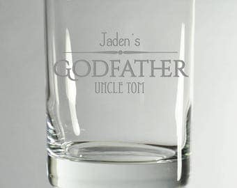 Godparent Engrave Glasses, SHIPS FAST, Etched Rocks Glasses, BourbonGlass,Gift for Godparents, GodFather Glass,