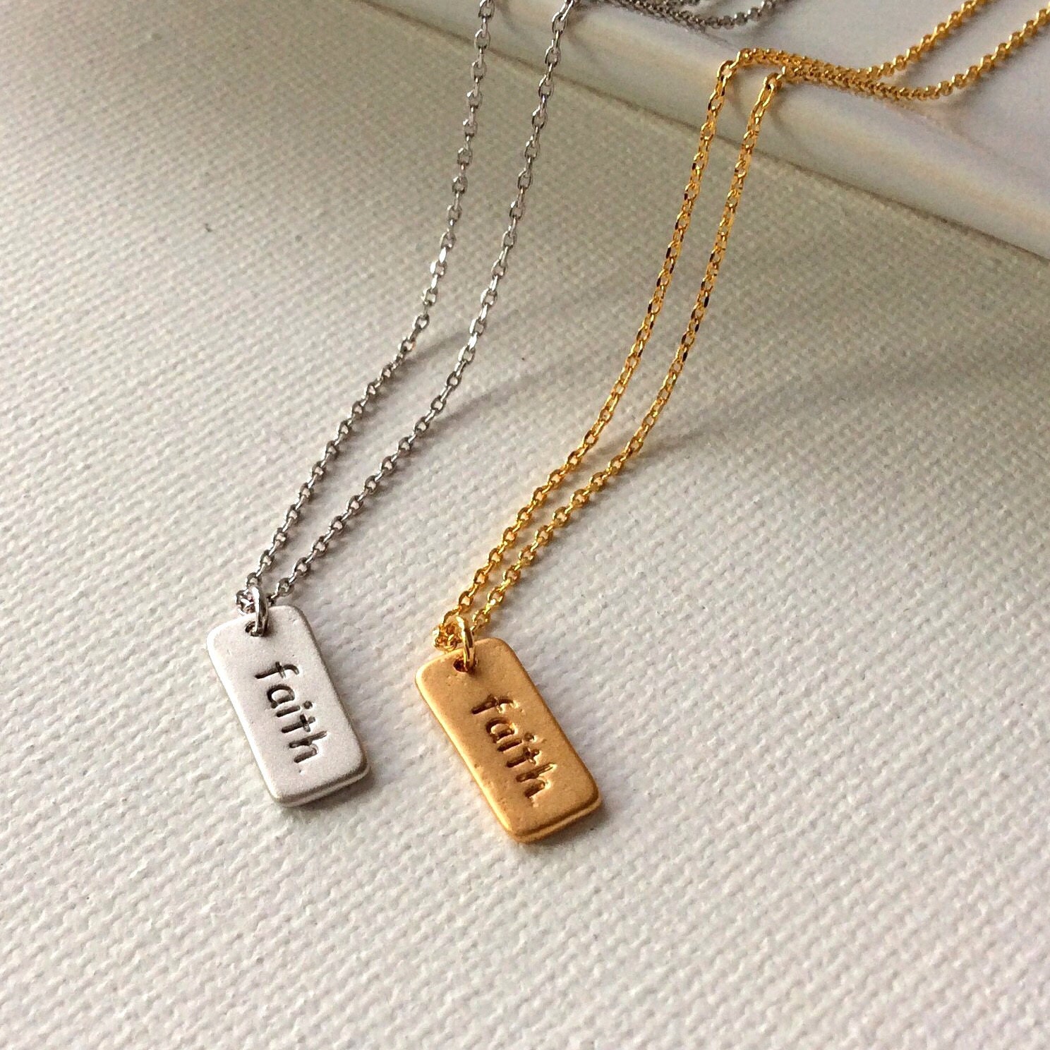 Faith Necklace, matte silver tag necklace, faith pendant necklace, matte gold charm necklace, Gifts for her, best friend necklace