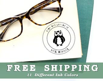Cartoon Owl Library Stamp, Ex Libris Stamp, From the Library of Stamp, Custom Gift, Custom Bookplate, Custom Self Inking Stamp or Wood Stamp