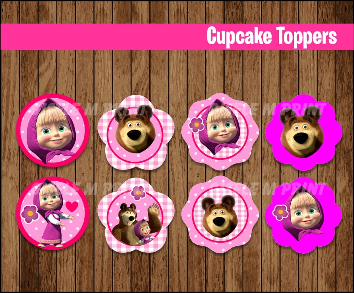 Masha and The Bear cupcakes toppers Printable Masha and The