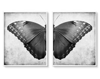 Gothic Home Decor, Butterfly Wall Art, Wall Art Set, of 2, Printable Art, Diptych Art, Black and White Print, Prints, Goth Decor, Butterfly