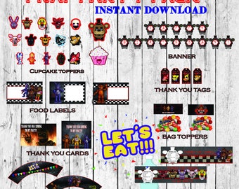 SALE 50%, FNAF party pack, FNAF party supplies! Five Nights at Freddy's party pack, Five Nights at Freddy's party supplies, Digital files