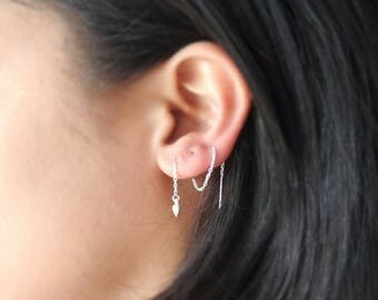 Silver Threader Earring - Sterling Silver - Thread Earring - Spike Earring - Single Earring - Chain Earring - Grunge Earring - Gift for Her
