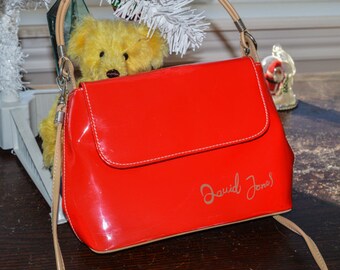 Vintage French Handbag, David Jones Purse, Red Patent, Cross Body Hand Bag, Collection, 1980s, Gift for Her, Valentines Gift, Red Accessoies