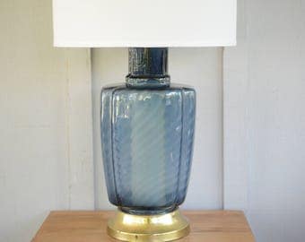 Glass lamp, ginger jar, blue, vintage, art deco, 1970s, hollywood regency,