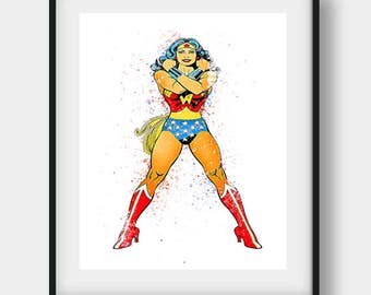 Wonder Woman, Wonder Woman Print, Wonder Woman Poster, Wonder Woman Wall Art, Wonder Woman Shirt, Watercolor, Wonder Woman Gifts