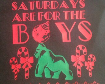 SAFTB saturdays are for the boys harambe ugly christmas sweater iron decal ONLY