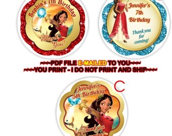 YOU PRINT- Princess Elena of Avalor Birthday Thank you Sticker, Elena of Avalor Gift Tags, Elena of Avalor Cupcake Toppers - BIRTHF52