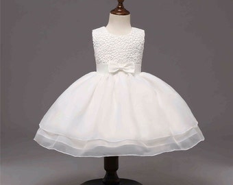 Abby Baby Girl Ivory Bow Lace Formal Dress Flower Girl Christening Wedding Party Pageant Gown Bridesmaid