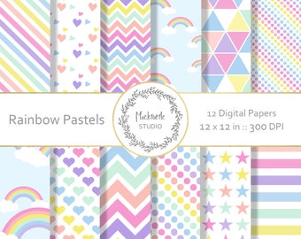 Rainbow digital paper - Rainbow clipart - Scrapbook paper, Rainbow Pastel Digital Paper, Pastel Digital Paper, Commercial use