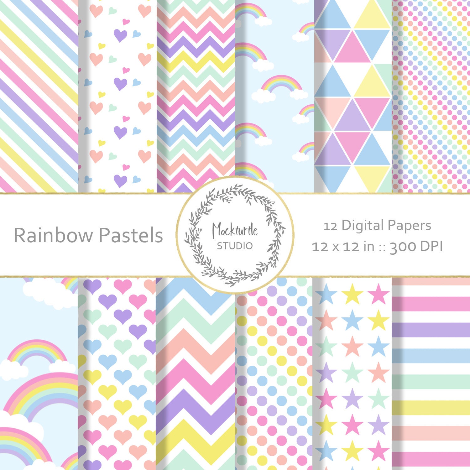 Rainbow Digital Paper Rainbow Clipart Scrapbook Paper 8467