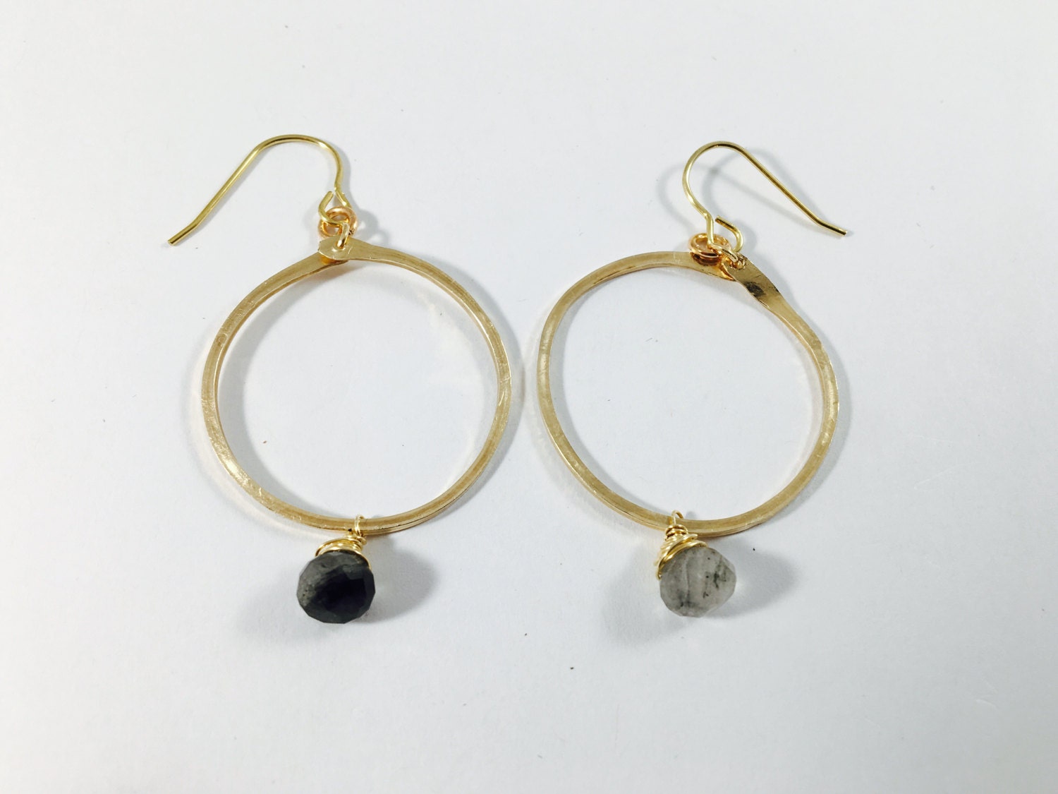 Gold fill hammered hoops// earrings// rutilated quartz// gold hoops// hammered gold earrings// giftsforher//minimalist jewelry