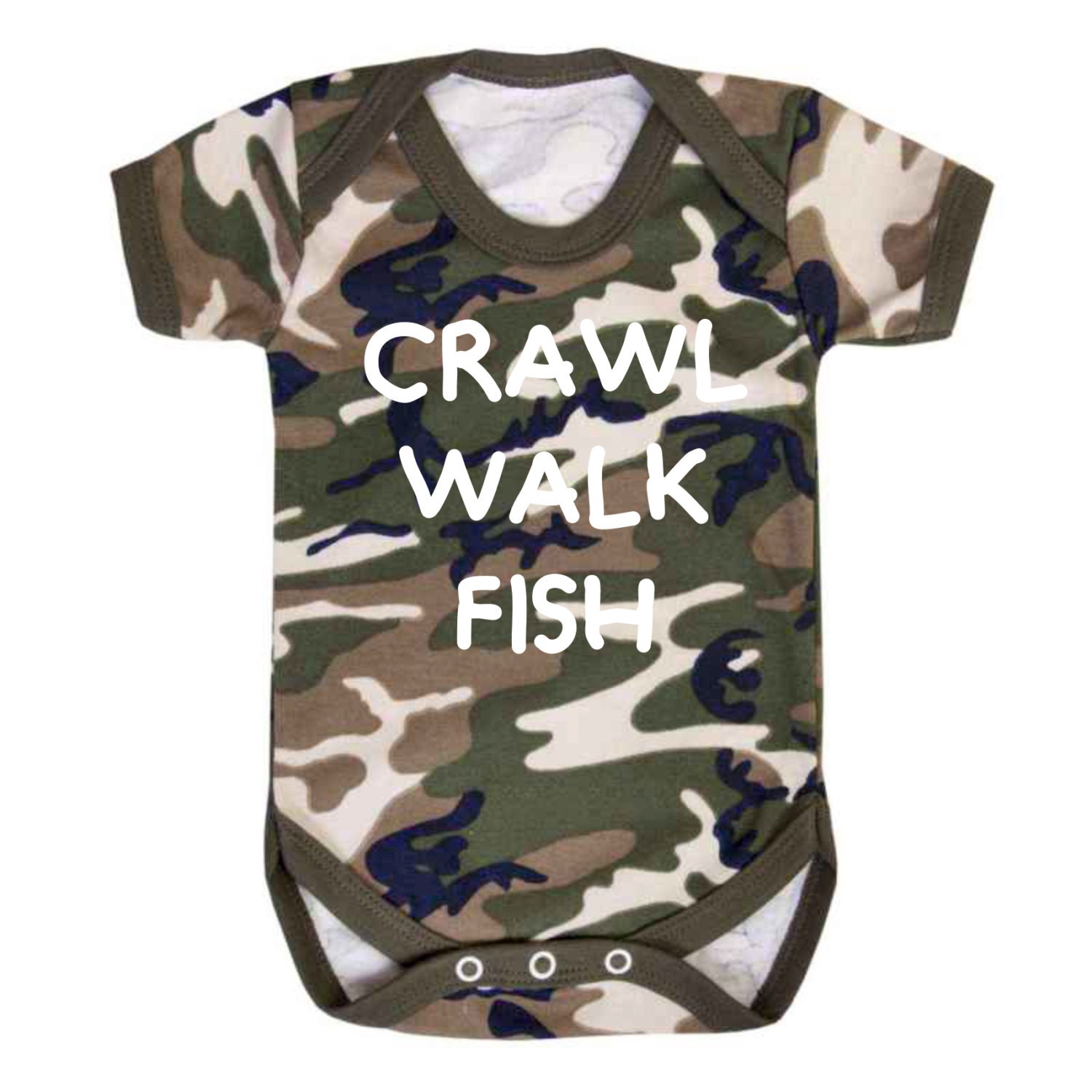 Crawl Walk Fish Camo Baby Vest Babygrow Romper Baby Clothes
