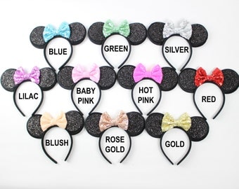 Minnie Mouse Ears Headband with Glitter Bow | Birthday Headband | Disney Girl Gift | Minnie Ears | Choose Color