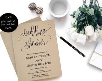 Wedding Shower Invitation Template - Print on kraft - Modern Calligraphy Wedding - Bridal Shower Printable - Downloadable wedding #WDH812255
