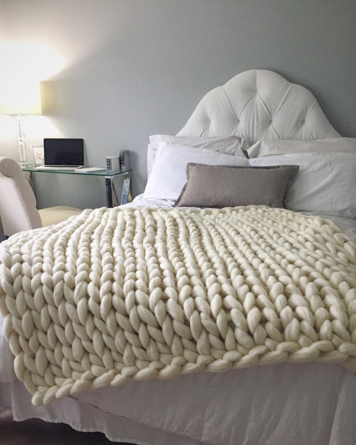 SALE Chunky Knit Blanket Merino Wool Blanket Hand Knitted